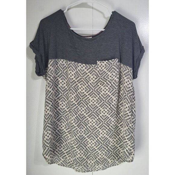 Knox Rose Tops - KNOX ROSE Women's SZ LG Short Sleeve Geometric Print Blouse Cream Gray